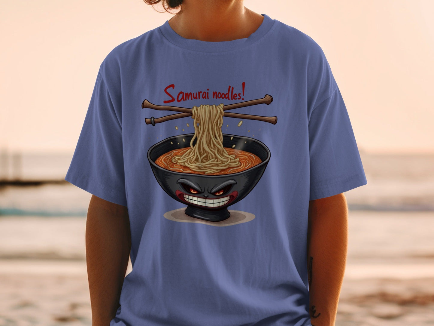 Samurai Noodles T Shirt, Ramen Bowl Tee, Japanese Food Shirt, Anime T Shirt, Funny Foodie Gift, Unique Graphic Tee, Trendy Shirt for Men - IconVexa
