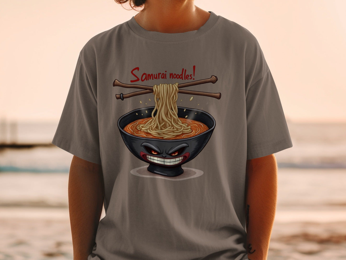 Samurai Noodles T Shirt, Ramen Bowl Tee, Japanese Food Shirt, Anime T Shirt, Funny Foodie Gift, Unique Graphic Tee, Trendy Shirt for Men - IconVexa