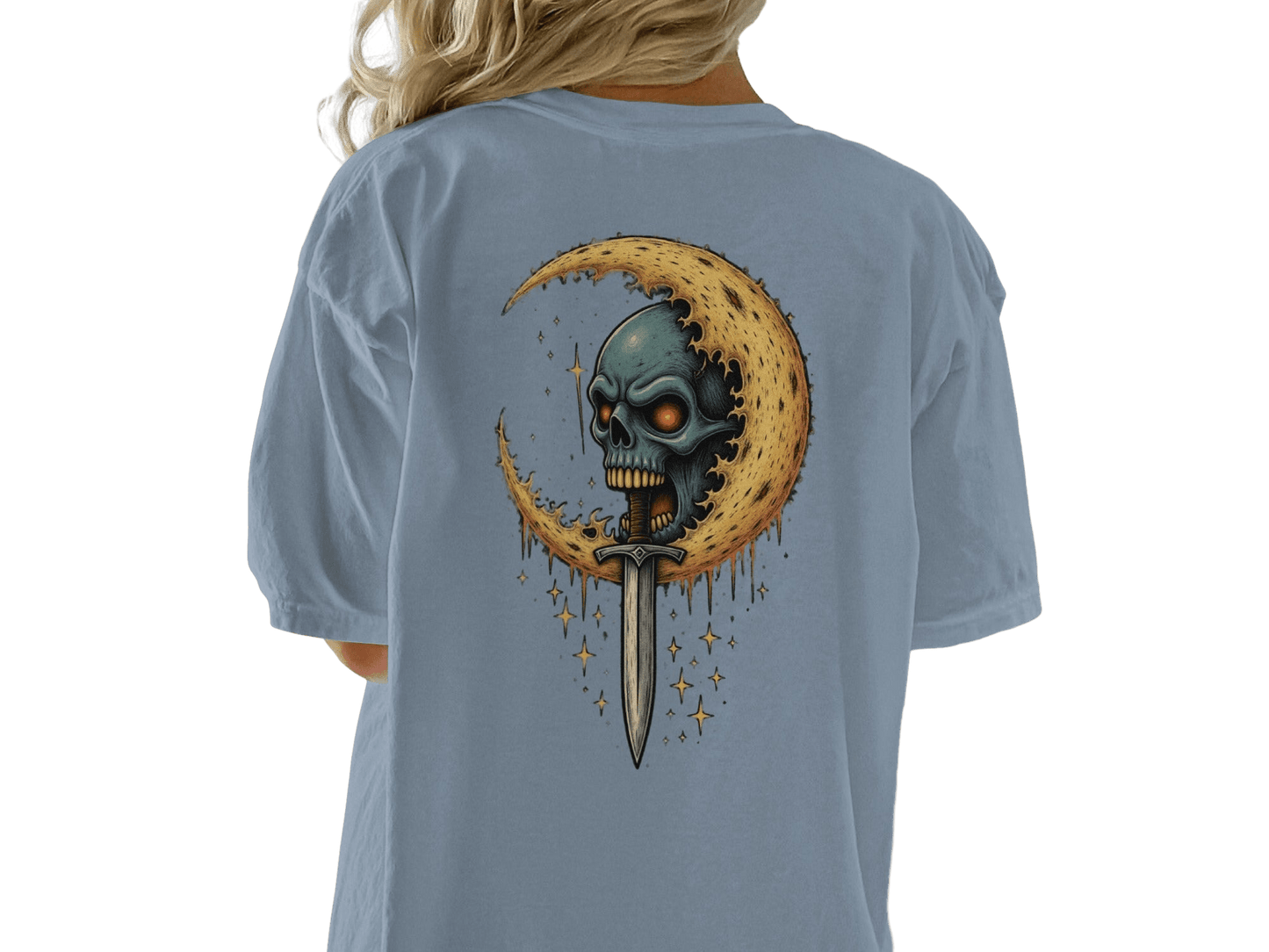 Skull Moon T-Shirt, Dagger Tee, Spooky T Shirt, Halloween Shirt, Gothic Shirt, Trendy T Shirt, Cool Graphic Tee, Unisex Tee, Gift Idea - IconVexa