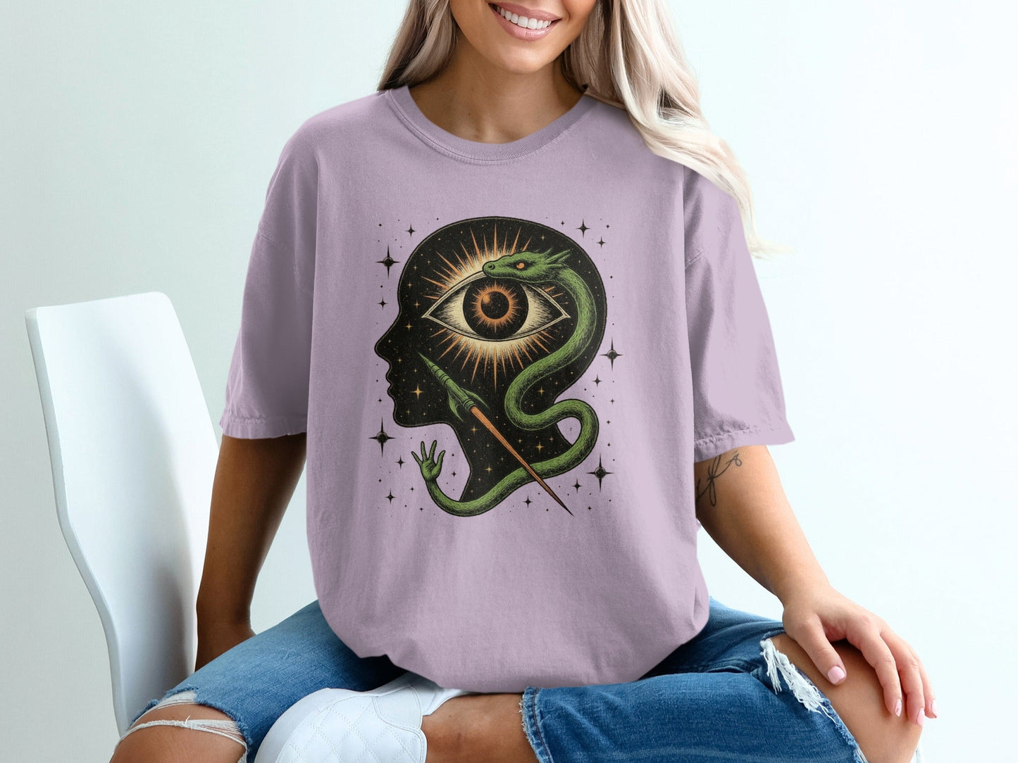 Snake Surrounding an Eye Design Illustration on a T-Shirt - IconVexa