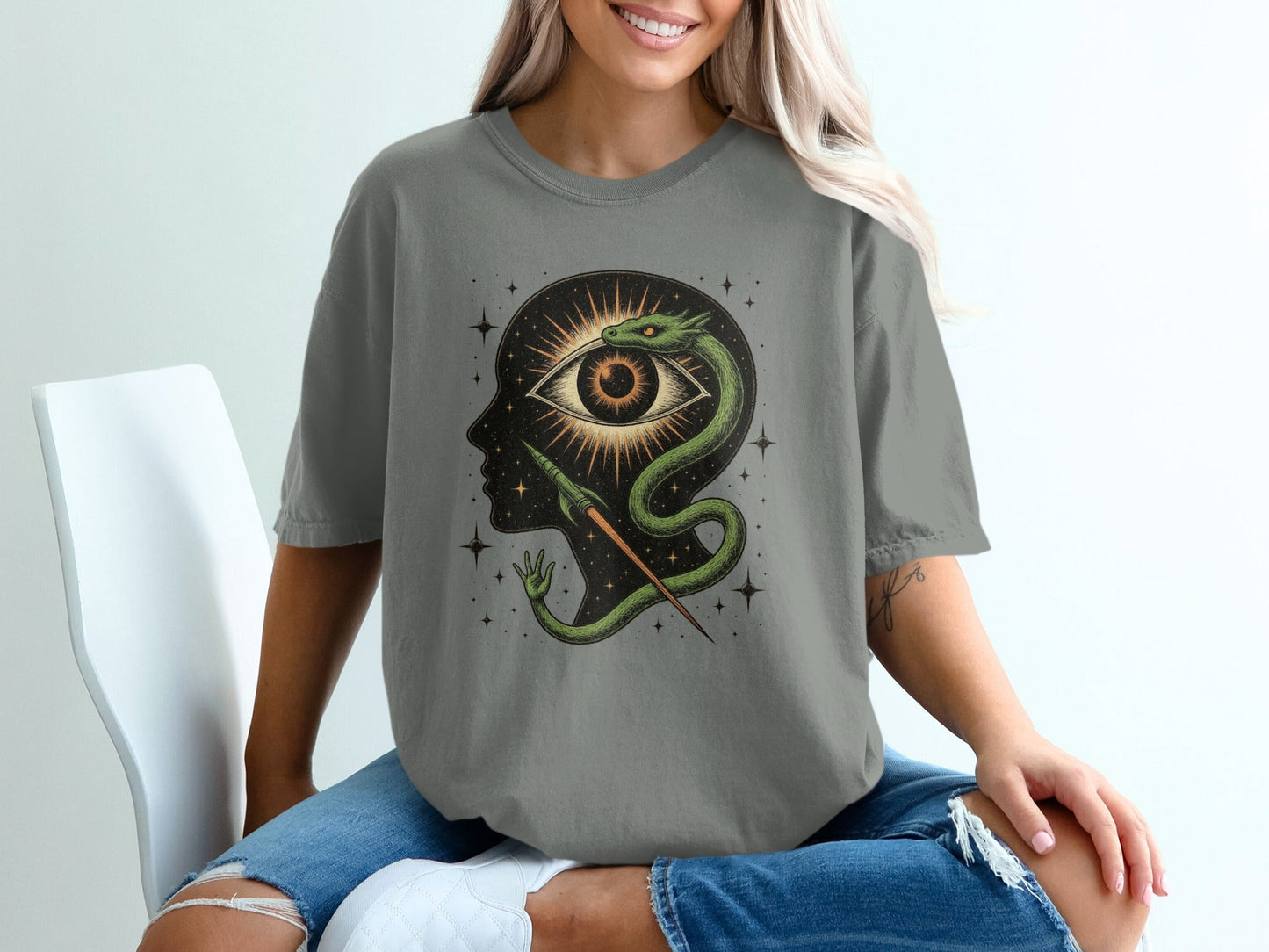Snake Surrounding an Eye Design Illustration on a T-Shirt - IconVexa