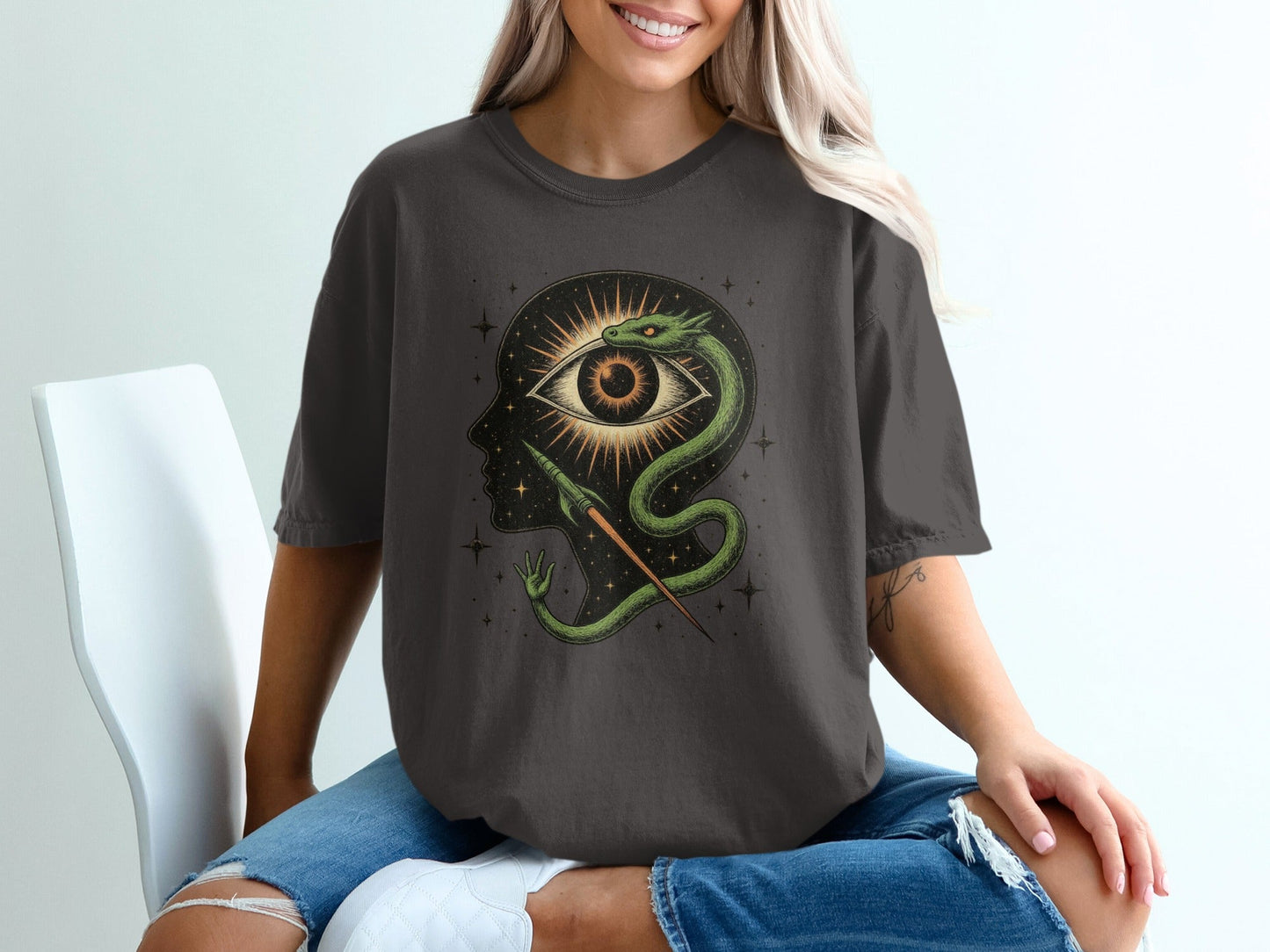 Snake Surrounding an Eye Design Illustration on a T-Shirt - IconVexa