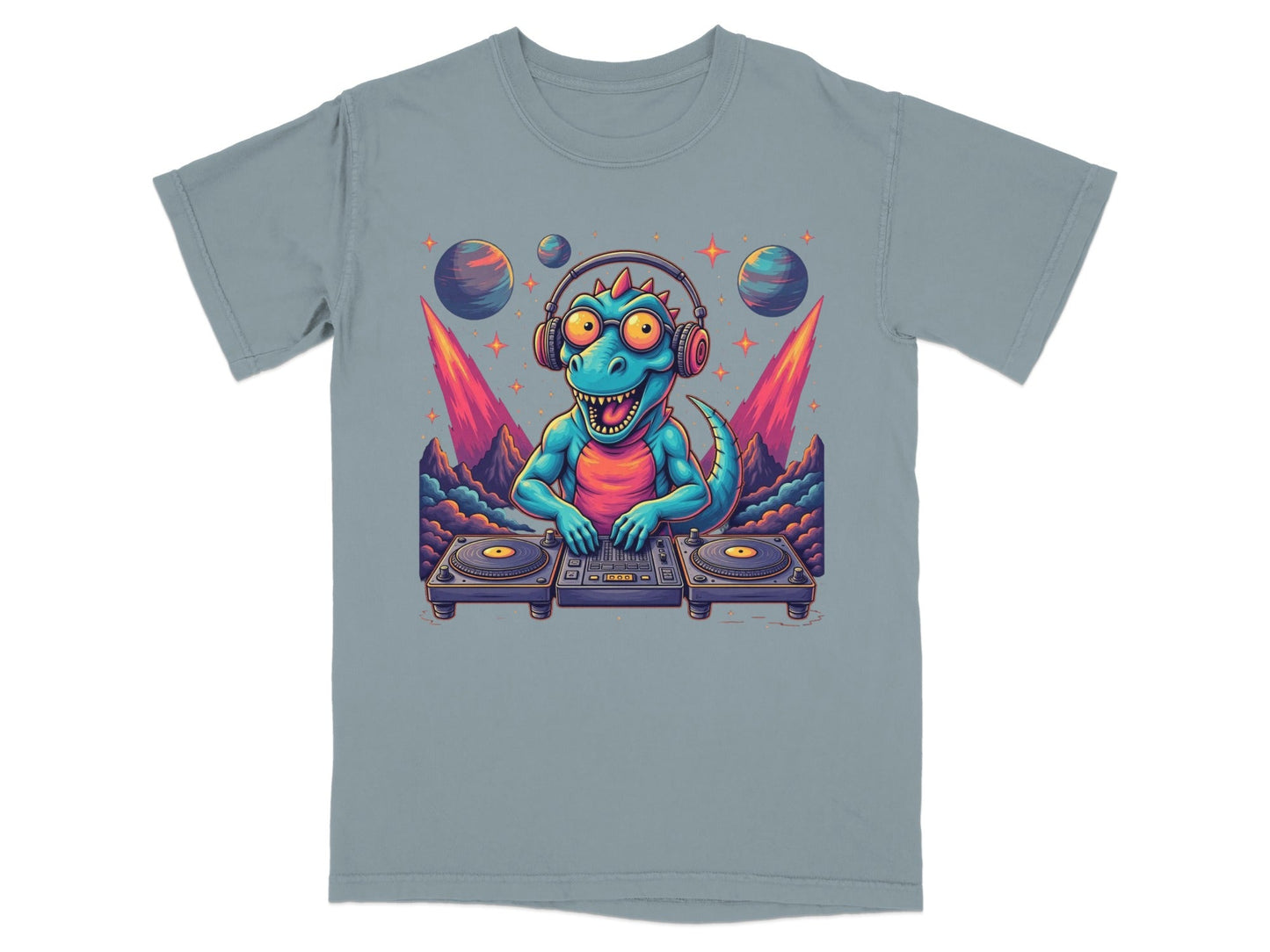 Space DJ Dinosaur With Headphones Graphic Design T-Shirt - IconVexa