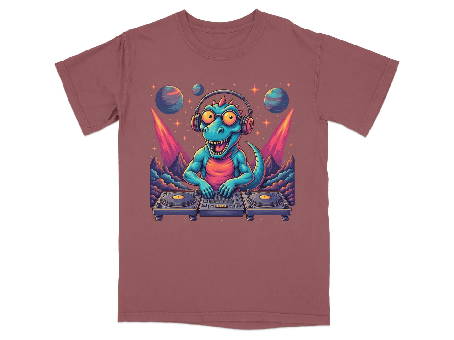 Space DJ Dinosaur With Headphones Graphic Design T-Shirt - IconVexa