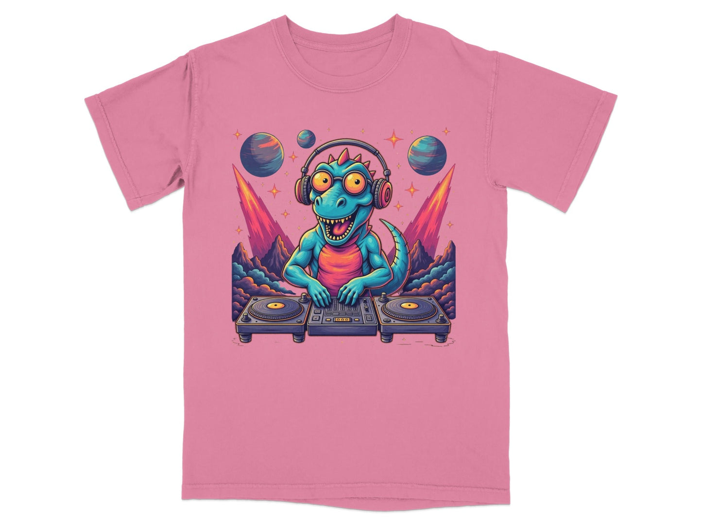 Space DJ Dinosaur With Headphones Graphic Design T-Shirt - IconVexa