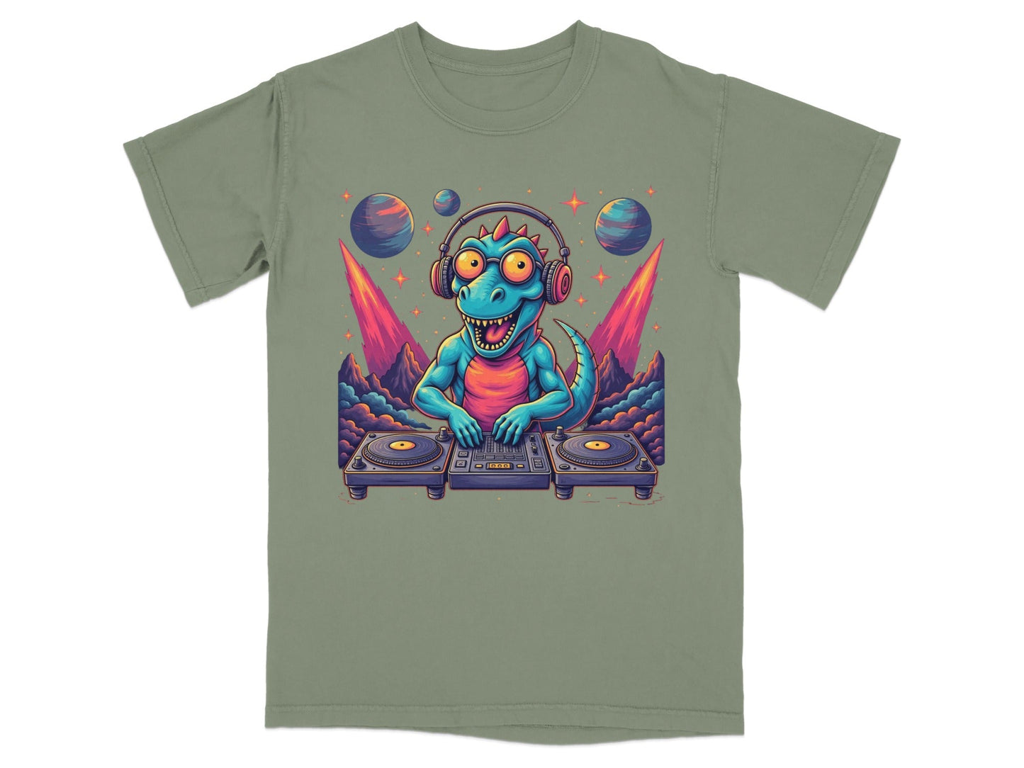 Space DJ Dinosaur With Headphones Graphic Design T-Shirt - IconVexa