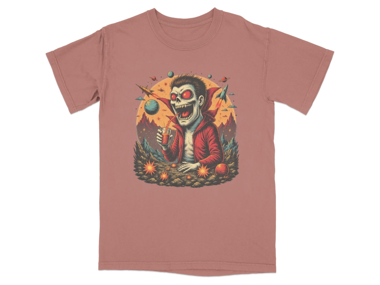 Space Vampire With Drink Graphic Novelty Cool T-Shirt - IconVexa