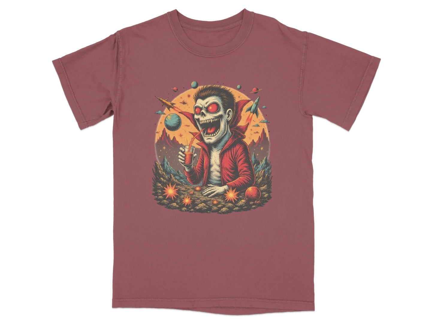 Space Vampire With Drink Graphic Novelty Cool T-Shirt - IconVexa