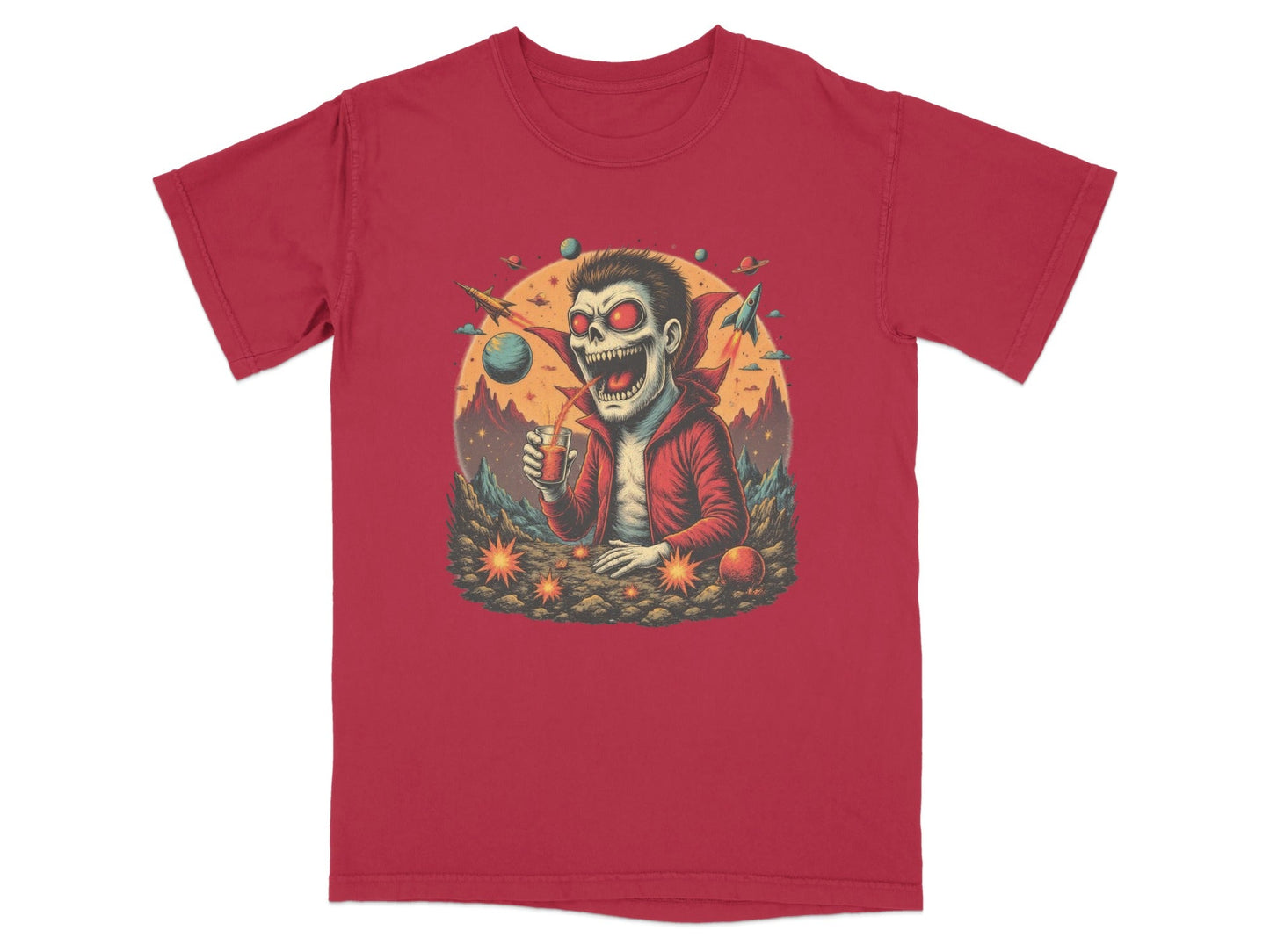 Space Vampire With Drink Graphic Novelty Cool T-Shirt - IconVexa