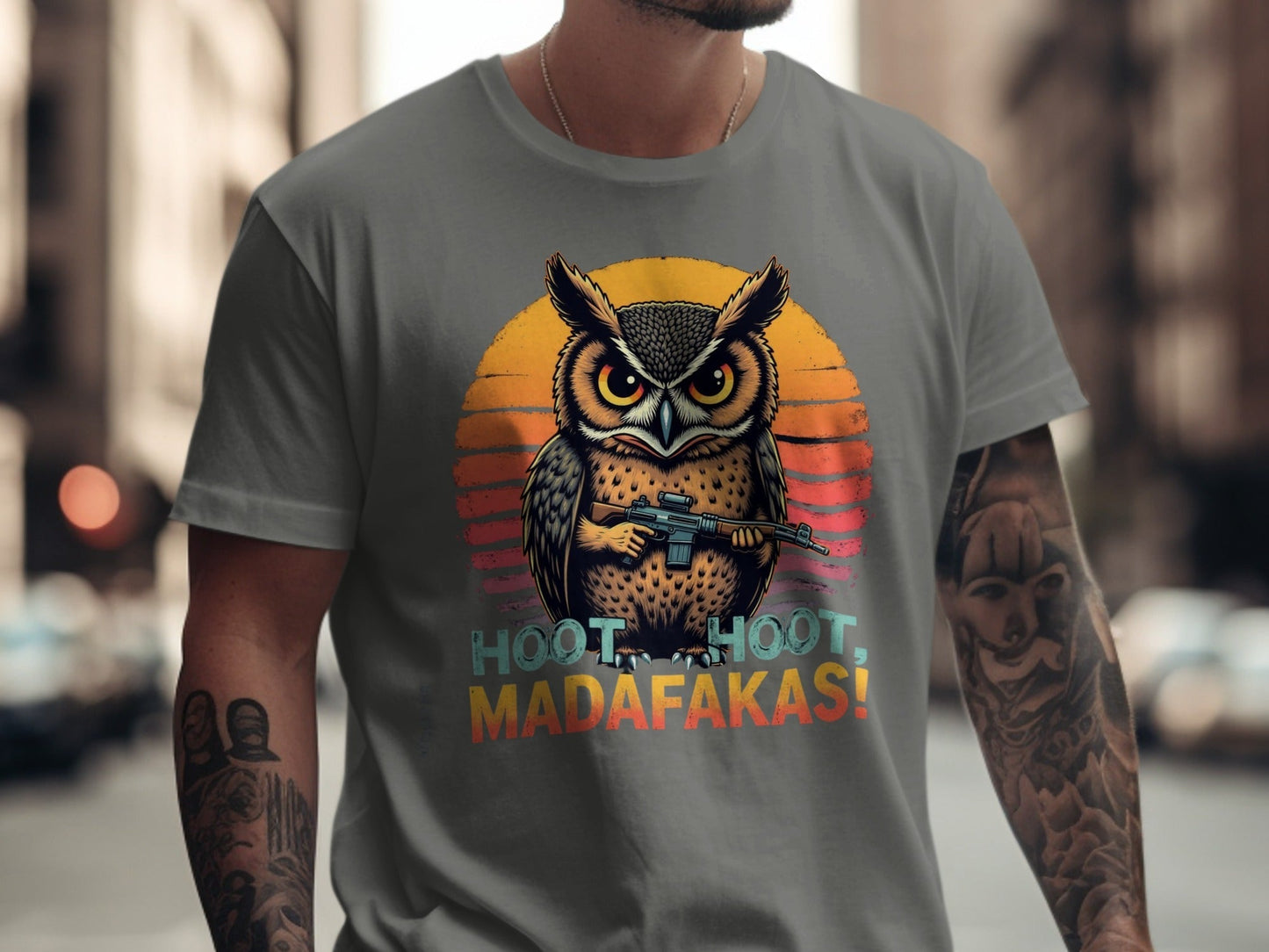 T-Shirt Owl With Gun Tee, Hoot Hoot Madafakas Shirt, Funny Owl Shirt, Animal Shirt, Novelty T Shirt, Graphic Tee, Trendy Shirt - IconVexa