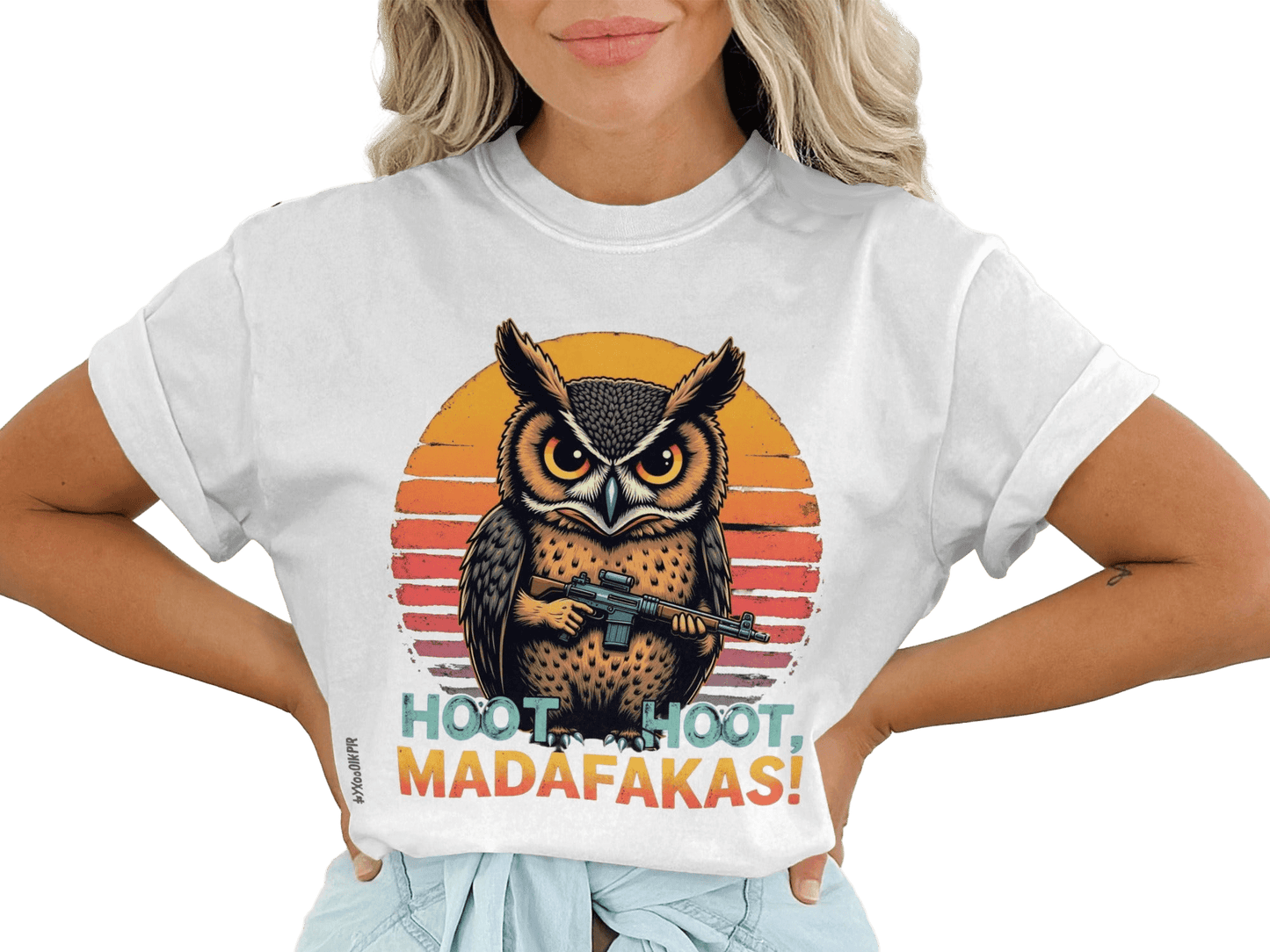 T-Shirt Owl With Gun Tee, Hoot Hoot Madafakas Shirt, Funny Owl Shirt, Animal Shirt, Novelty T Shirt, Graphic Tee, Trendy Shirt - IconVexa