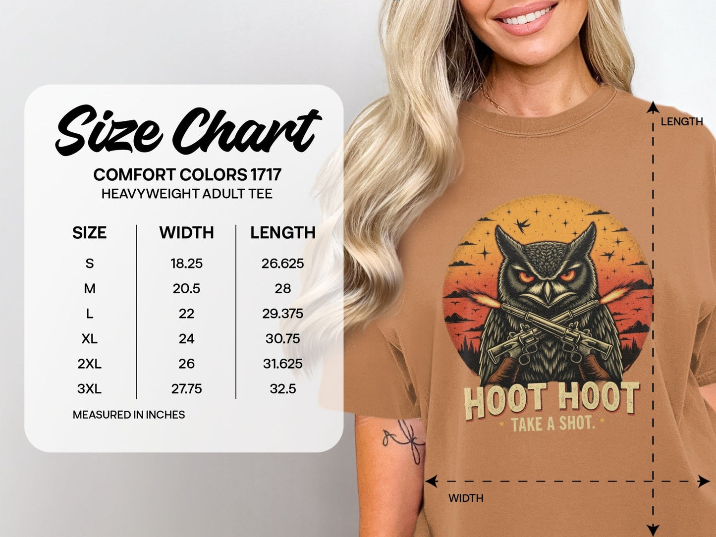 T-Shirt Owl with Guns Tee Hoot Hoot Take a Shot Design Shirt, Cool Animal Shirt, Bird Lover Gift Tee, Trendy Graphic Shirt Design - IconVexa