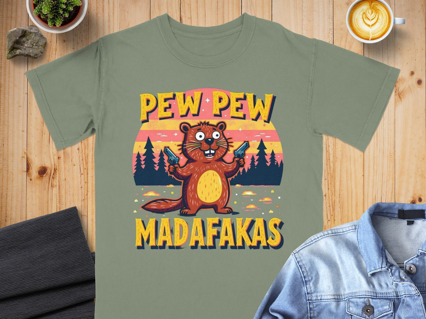 T-Shirt Pew Pew Madafakas, Funny Beaver Shirt, Animal Tee, Sarcastic Shirt, Meme Shirt, Novelty T Shirt, Trendy Tee, Graphic Shirt - IconVexa