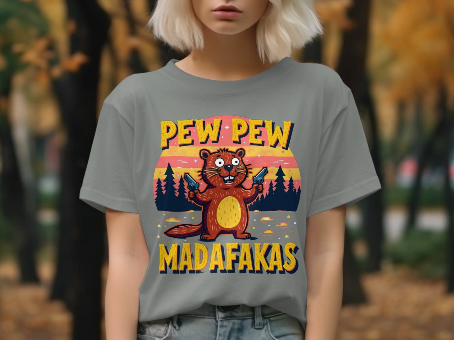 T-Shirt Pew Pew Madafakas, Funny Beaver Shirt, Animal Tee, Sarcastic Shirt, Meme Shirt, Novelty T Shirt, Trendy Tee, Graphic Shirt - IconVexa