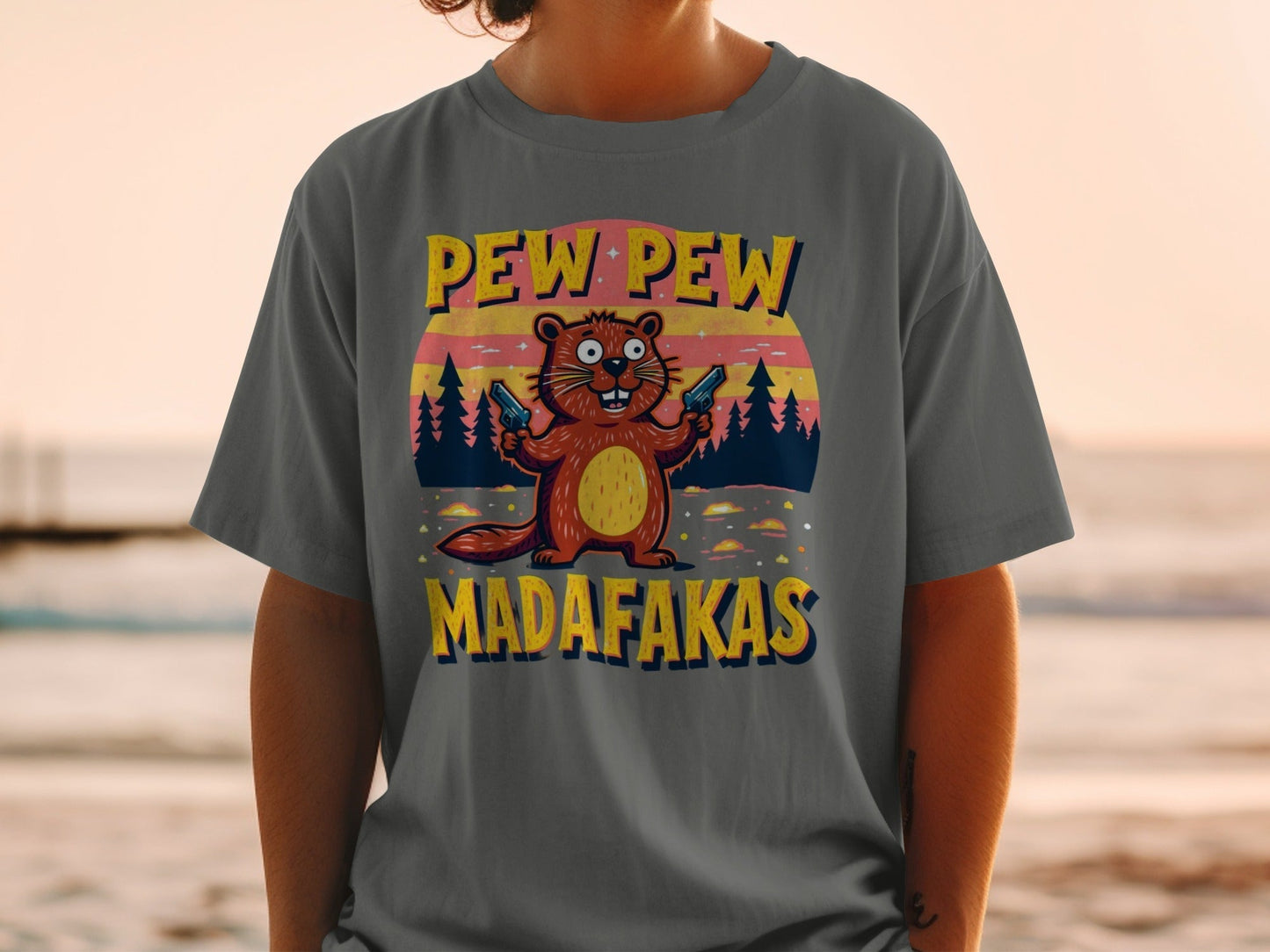T-Shirt Pew Pew Madafakas, Funny Beaver Shirt, Animal Tee, Sarcastic Shirt, Meme Shirt, Novelty T Shirt, Trendy Tee, Graphic Shirt - IconVexa