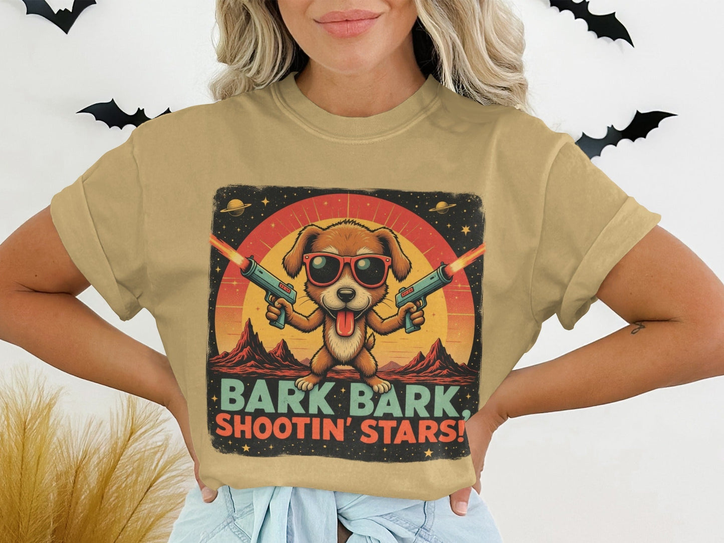 T-Shirt Space Dog, Funny Tee, Bark Bark Shooting Stars Shirt, Retro Dog Shirt, Cool Dog Tee, Cute Pet T Shirt, Dog Lover Gift, Unique Dog - IconVexa