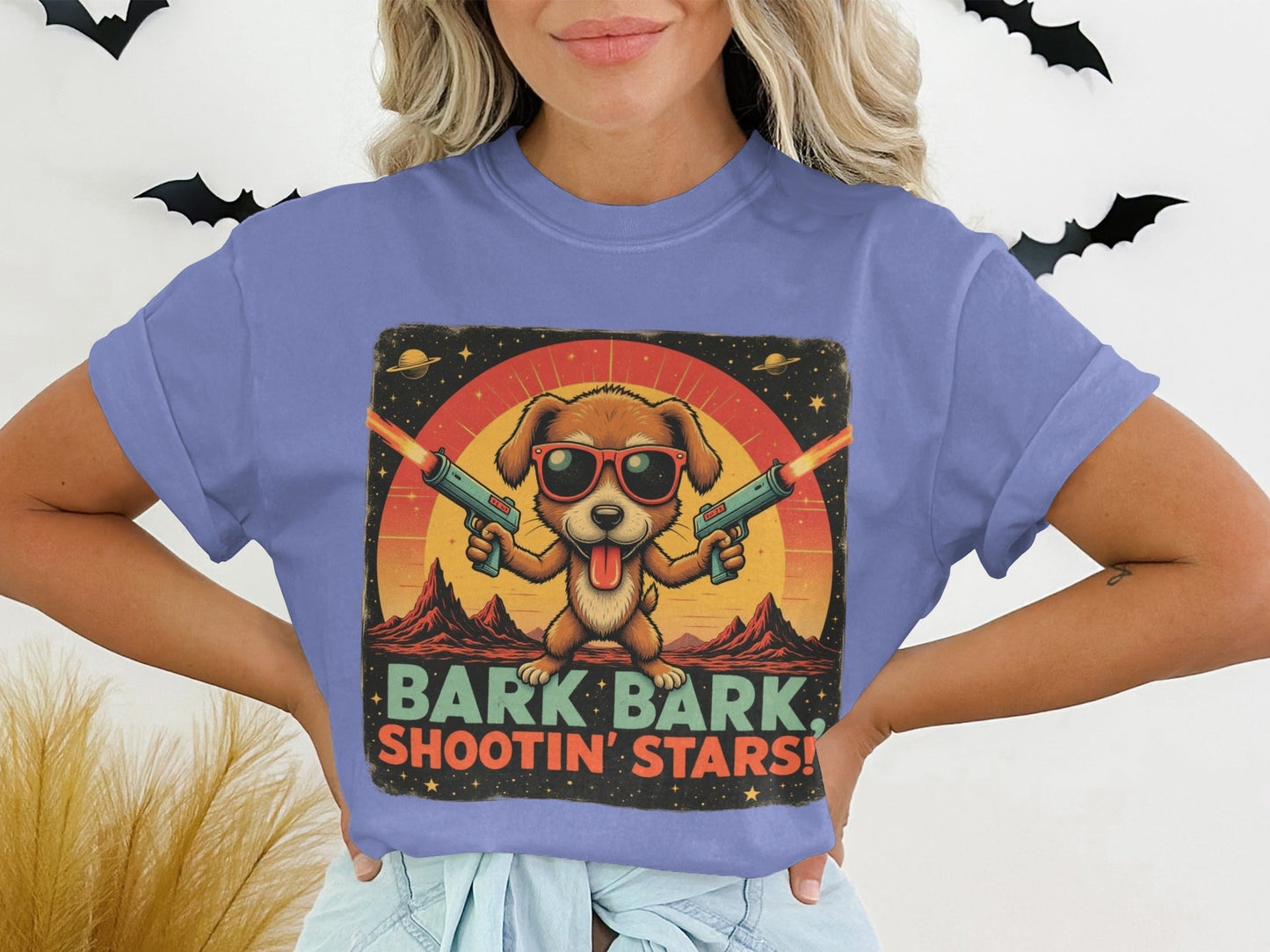 T-Shirt Space Dog, Funny Tee, Bark Bark Shooting Stars Shirt, Retro Dog Shirt, Cool Dog Tee, Cute Pet T Shirt, Dog Lover Gift, Unique Dog - IconVexa
