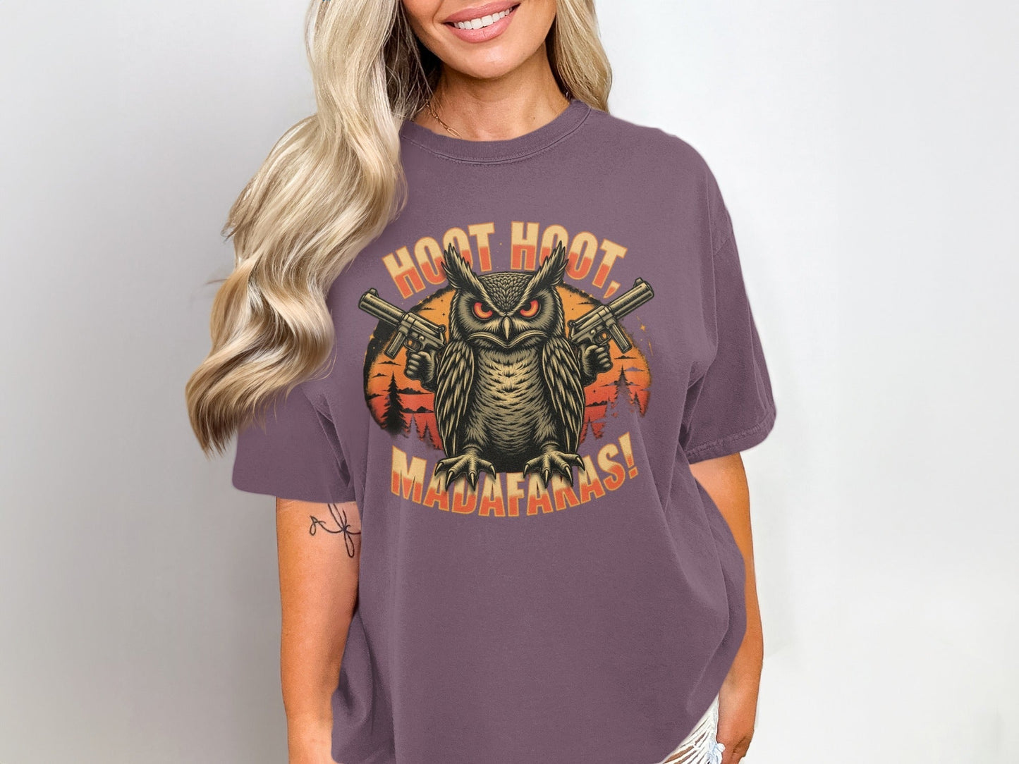 Tee Shirt Owl Gangster, Hoot Hoot Madafakas Funny T-Shirt, Cool Owl Tee, Owl T-Shirt With Guns, Animal T-Shirt, Unique Graphic Tee - IconVexa