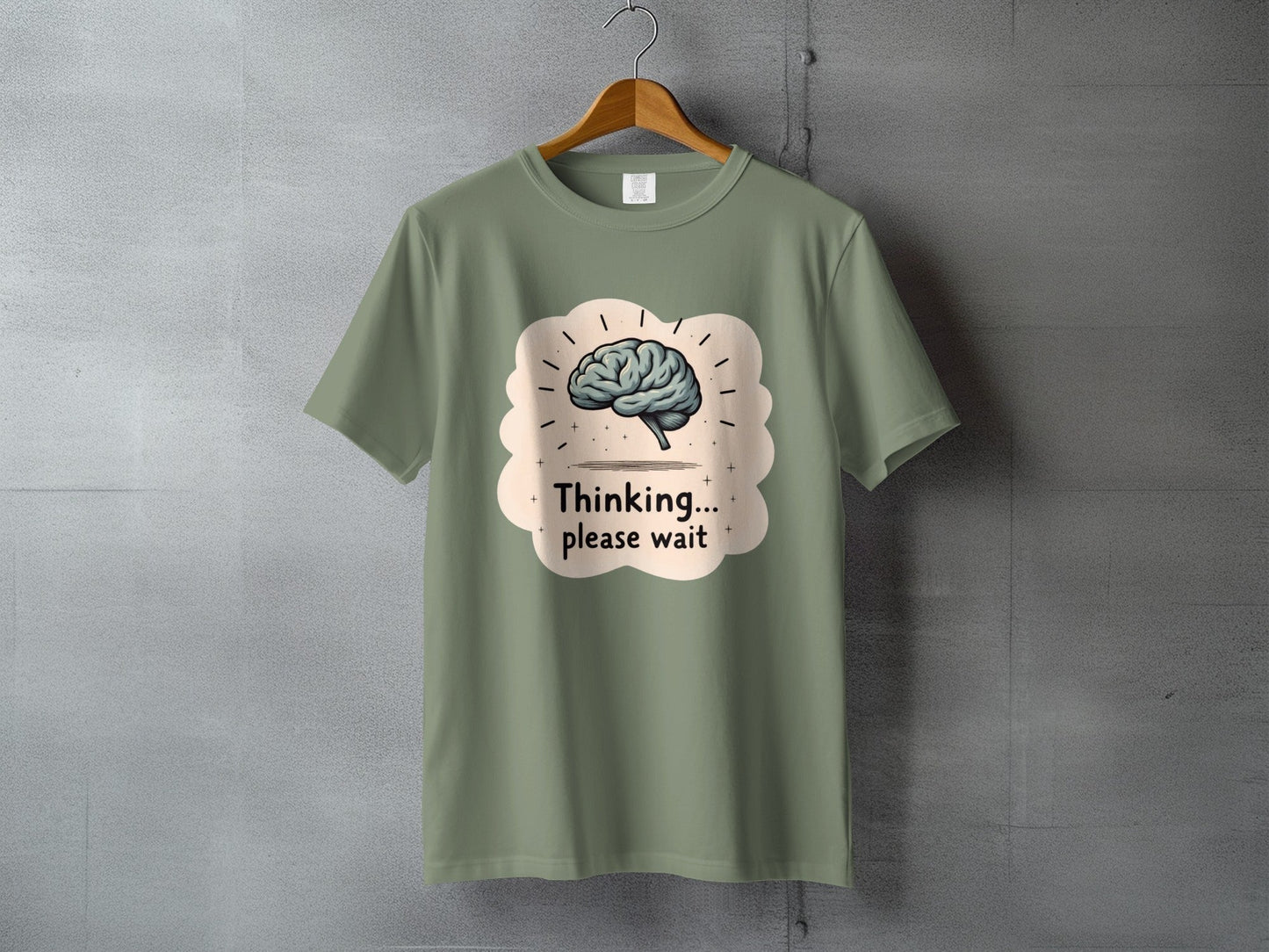 Thinking Please Wait T-Shirt, Brain Design T-Shirt, Funny T-Shirt, Graphic Tee, Trendy Shirt, Gift Idea - IconVexa