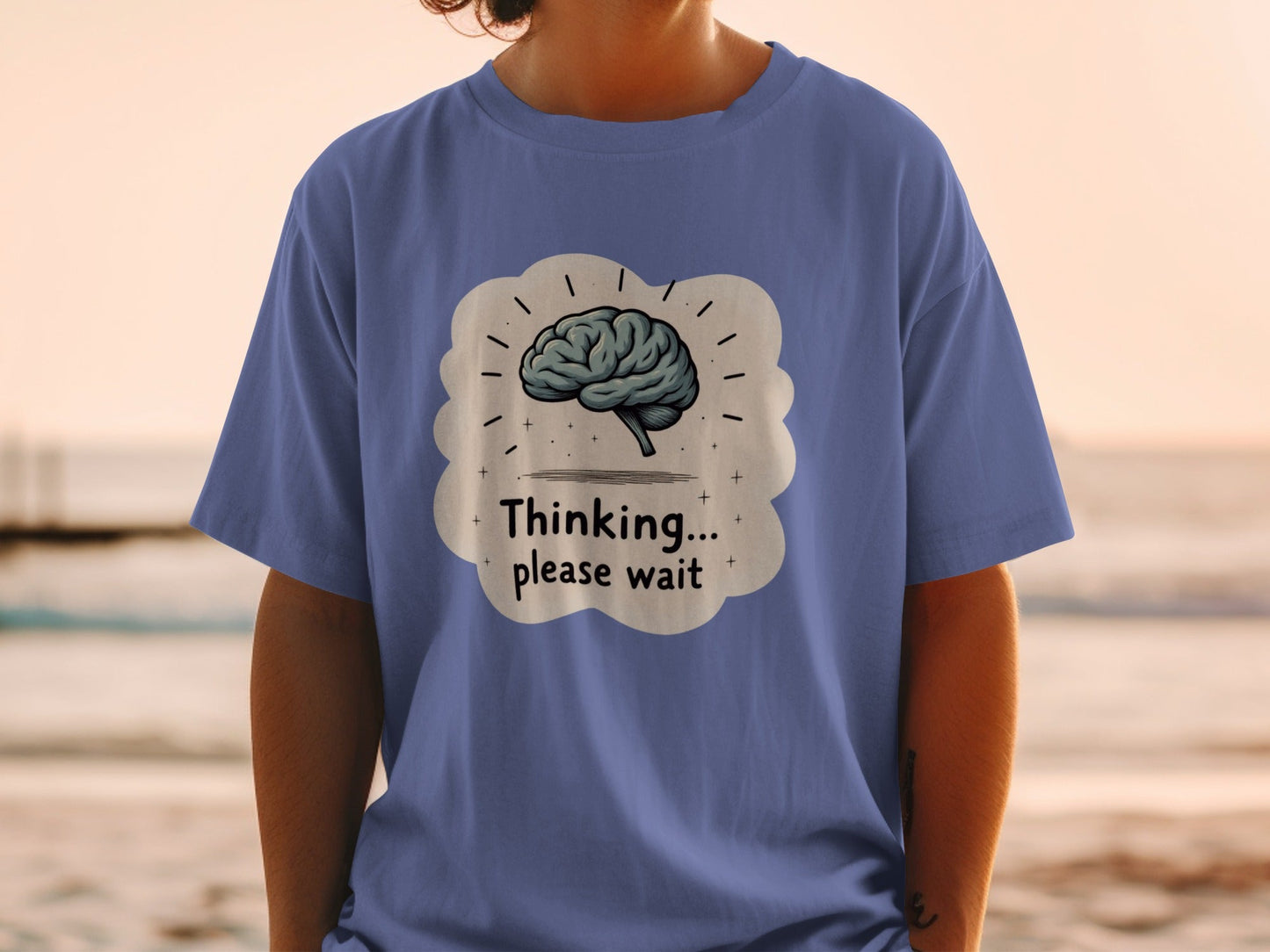 Thinking Please Wait T-Shirt, Brain Design T-Shirt, Funny T-Shirt, Graphic Tee, Trendy Shirt, Gift Idea - IconVexa