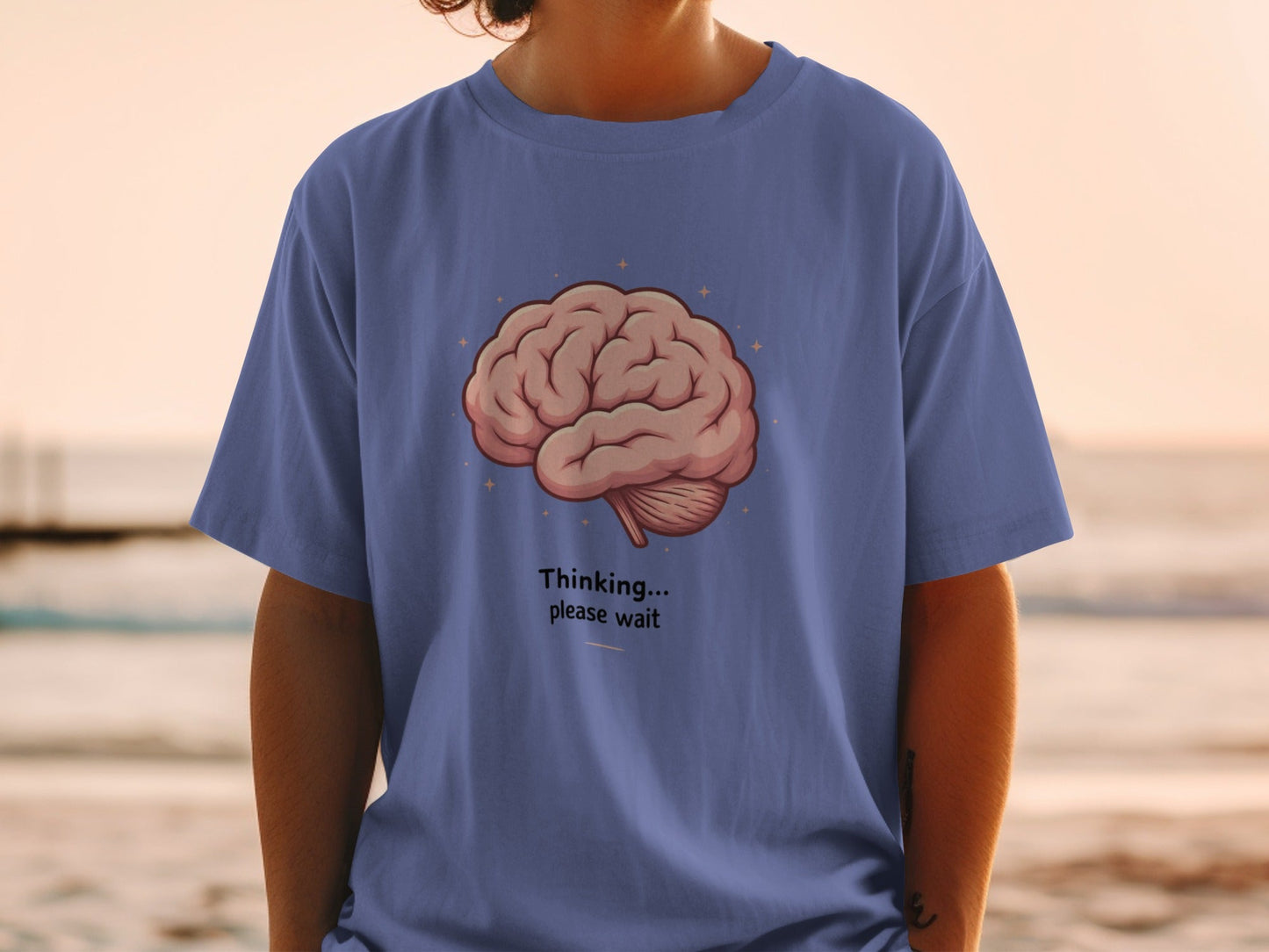 Thinking Please Wait T-Shirt, Brain Tee, Funny Sarcastic Shirt, Unique Graphic Tee, Statement T Shirt, Gift Idea, Unisex Shirt - IconVexa