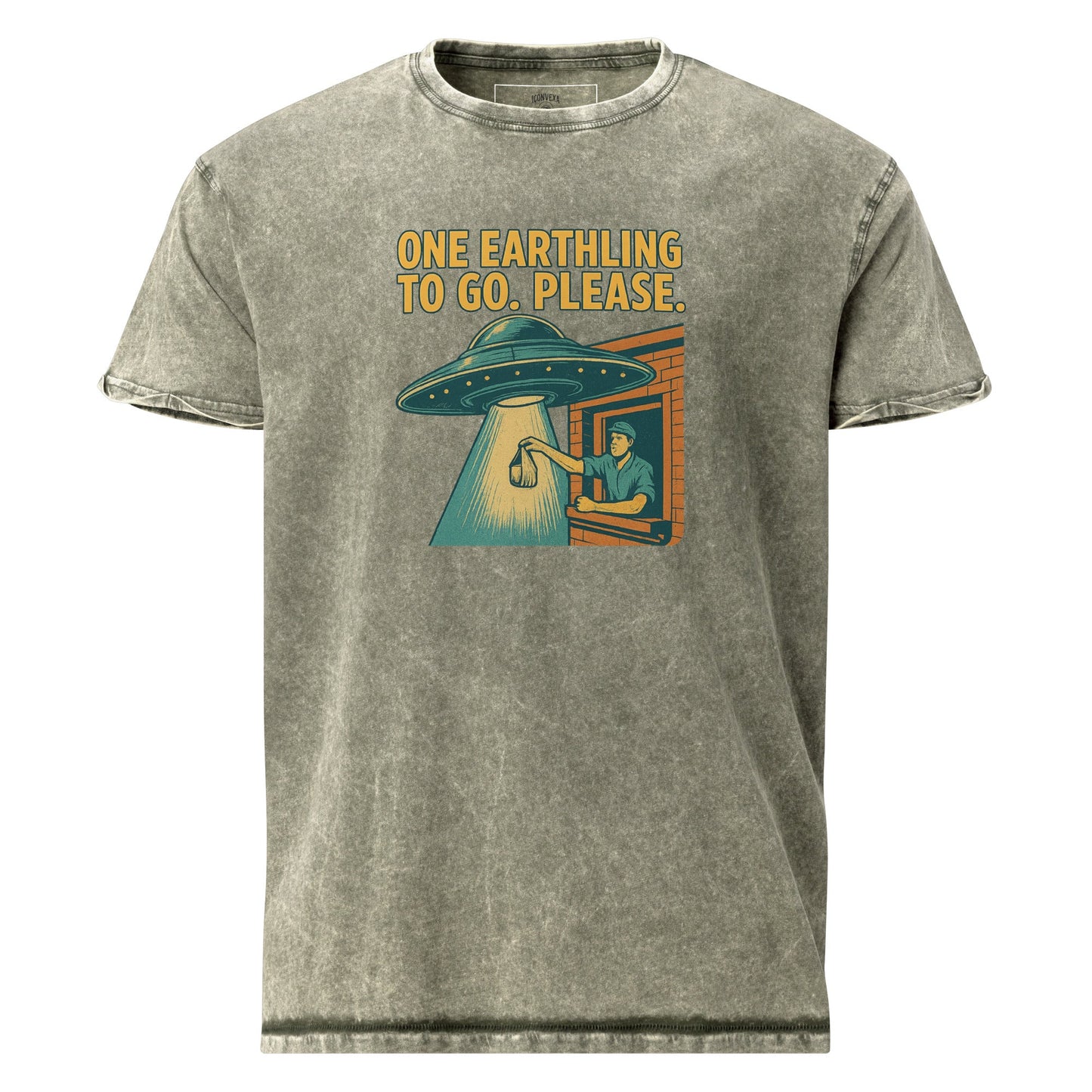 One Earthling To Go Tee | Funny UFO Shirt for Him | Retro Alien Takeout Graphic T-Shirt - IconVexa