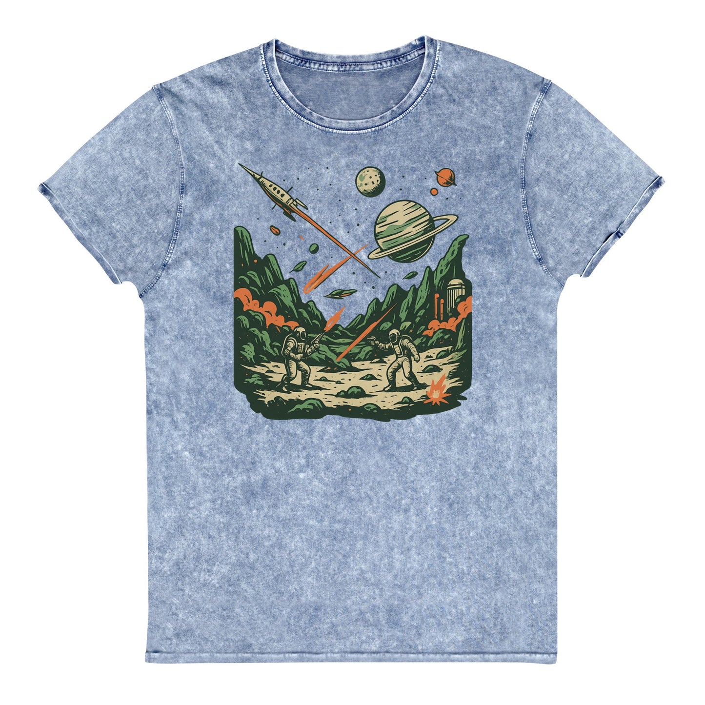 Retro Space Battle Shirt | Artistic Galaxy Tee | Unisex Sci - Fi Graphic T-Shirt - IconVexa