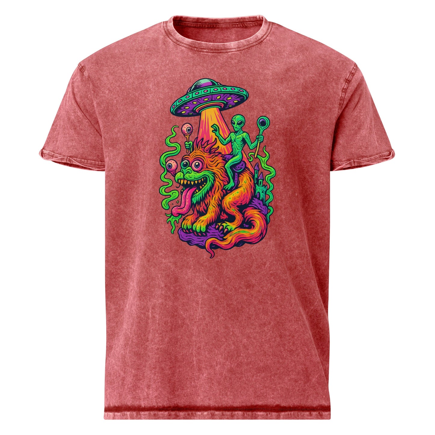 Alien Riding Monster Tee | Psychedelic UFO Shirt | Funny Space Creature Graphic Tee - IconVexa