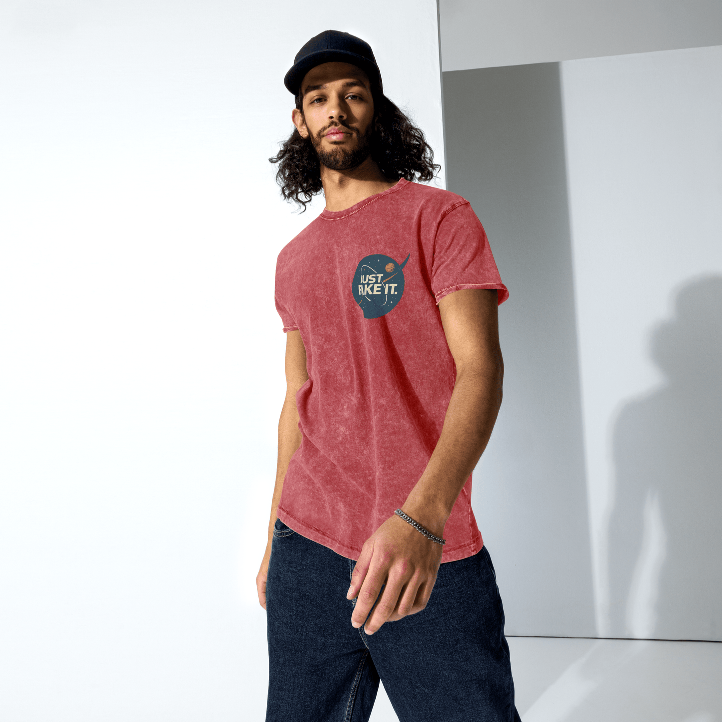 Just Fake It Space Tee | Funny Graphic Shirt | Cosmic Parody Streetwear Top - IconVexa