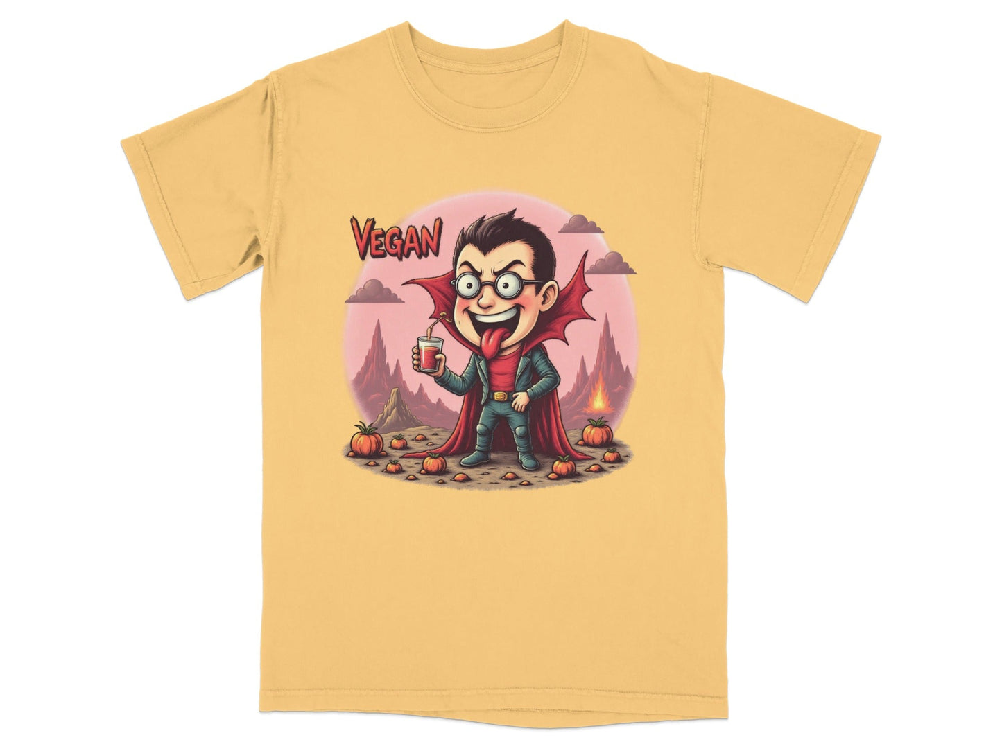 Vegan Vampire Boy Sipping Juice Graphic Novelty T-Shirt - IconVexa