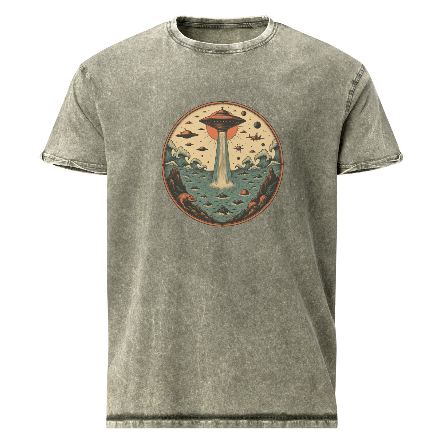 Vintage UFO Ocean Invasion Shirt | Retro Space Theme Graphic Tee | Artistic Sci - Fi Design - IconVexa