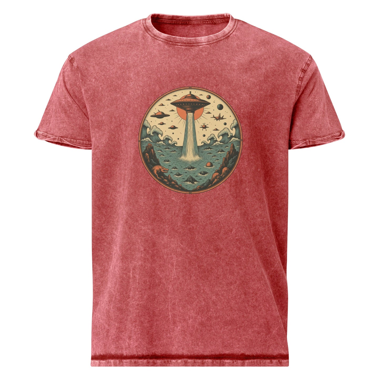 Vintage UFO Ocean Invasion Shirt | Retro Space Theme Graphic Tee | Artistic Sci - Fi Design - IconVexa