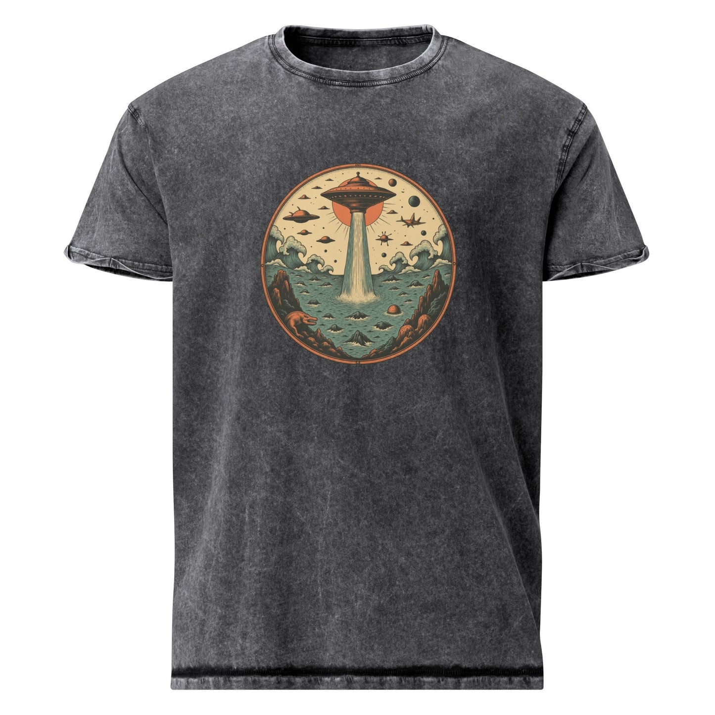 Vintage UFO Ocean Invasion Shirt | Retro Space Theme Graphic Tee | Artistic Sci - Fi Design - IconVexa