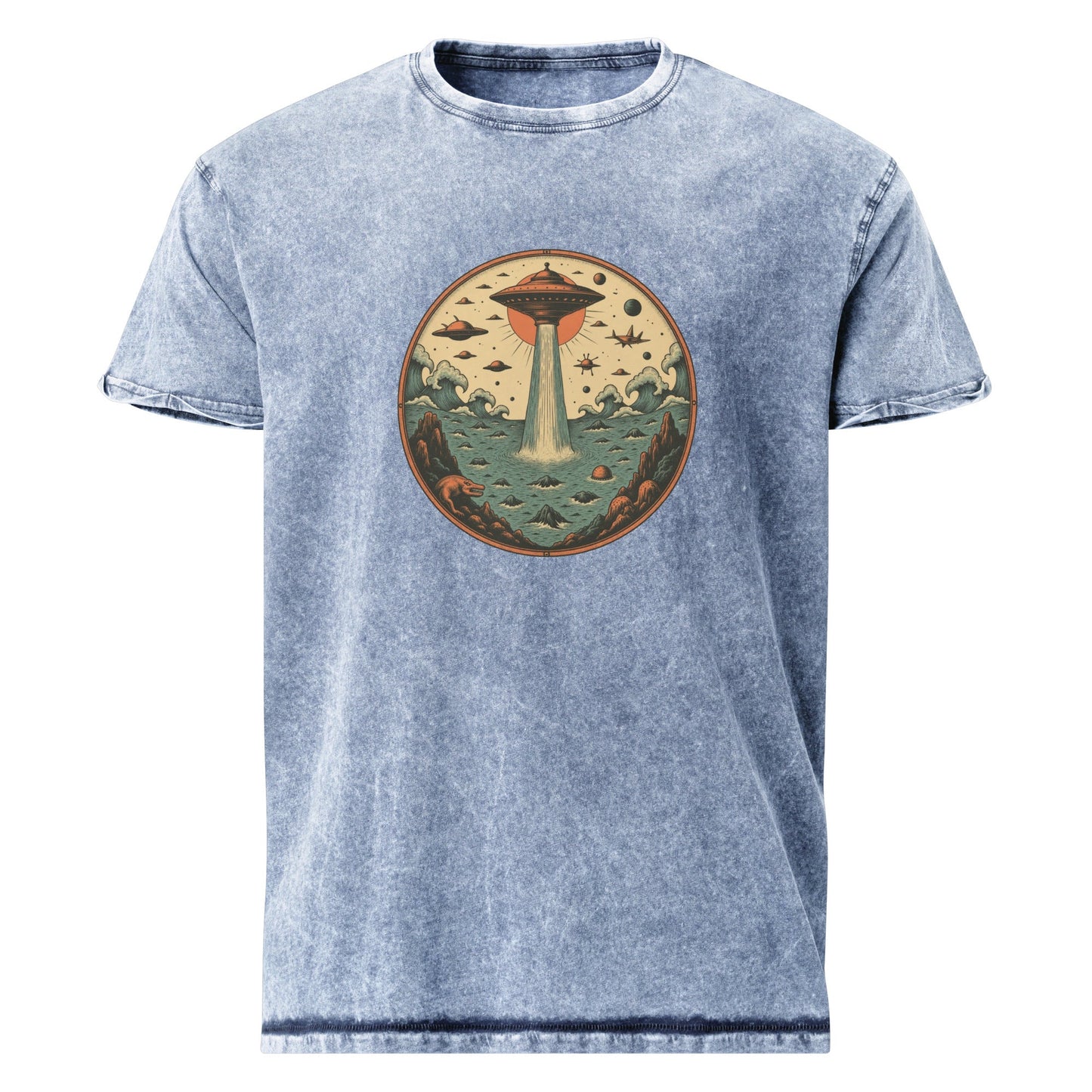 Vintage UFO Ocean Invasion Shirt | Retro Space Theme Graphic Tee | Artistic Sci - Fi Design - IconVexa
