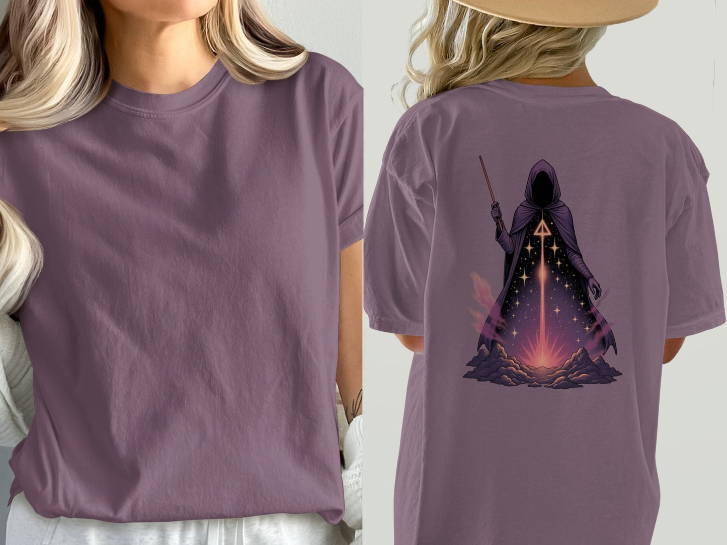 Wizard T-Shirt, Magical T-Shirt, Sorcerer T-Shirt, Fantasy T-Shirt, Hooded Figure T-Shirt, Stars T-Shirt, Occult T-Shirt, Trendy Shirt - IconVexa
