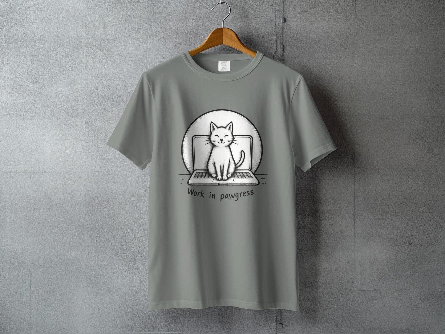 Work in Pawgress Cat and Laptop Funny Design T-Shirt - IconVexa