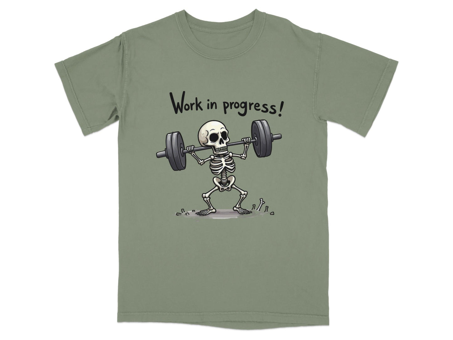 Work In Progress Skeleton Weightlifting Funny Graphic T-Shirt - IconVexa