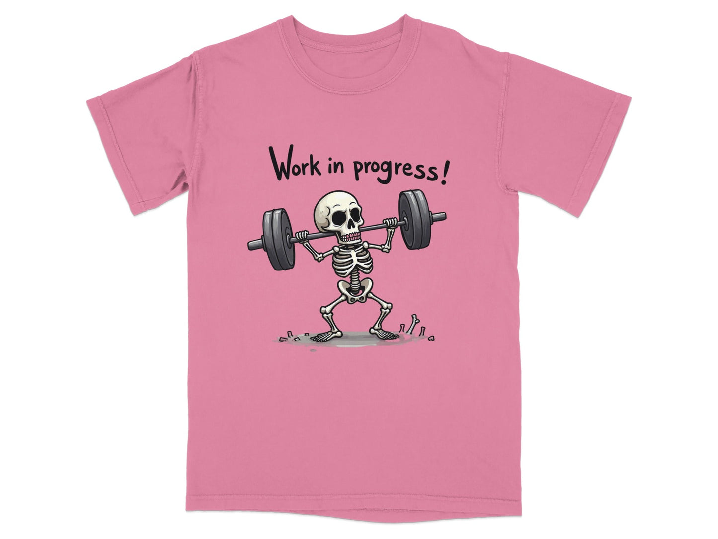 Work In Progress Skeleton Weightlifting Funny Graphic T-Shirt - IconVexa