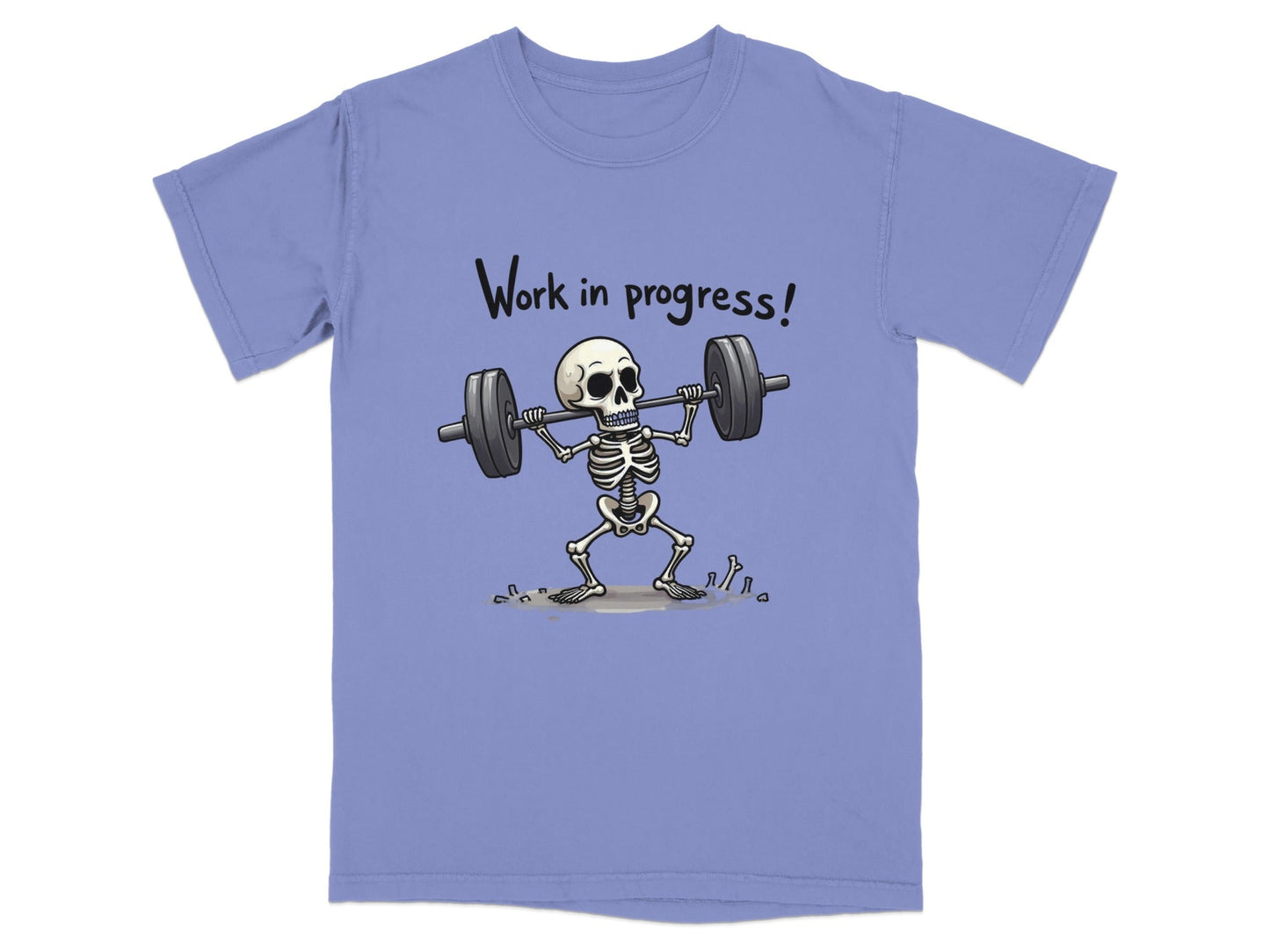 Work In Progress Skeleton Weightlifting Funny Graphic T-Shirt - IconVexa