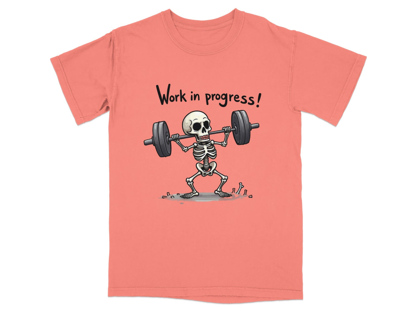 Work In Progress Skeleton Weightlifting Funny Graphic T-Shirt - IconVexa