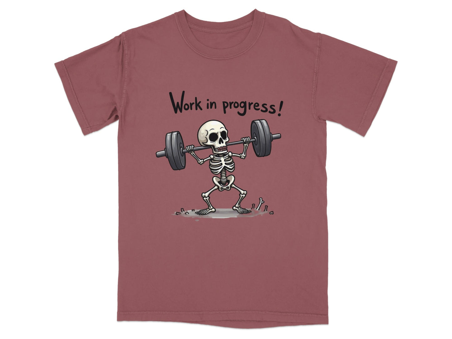 Work In Progress Skeleton Weightlifting Funny Graphic T-Shirt - IconVexa