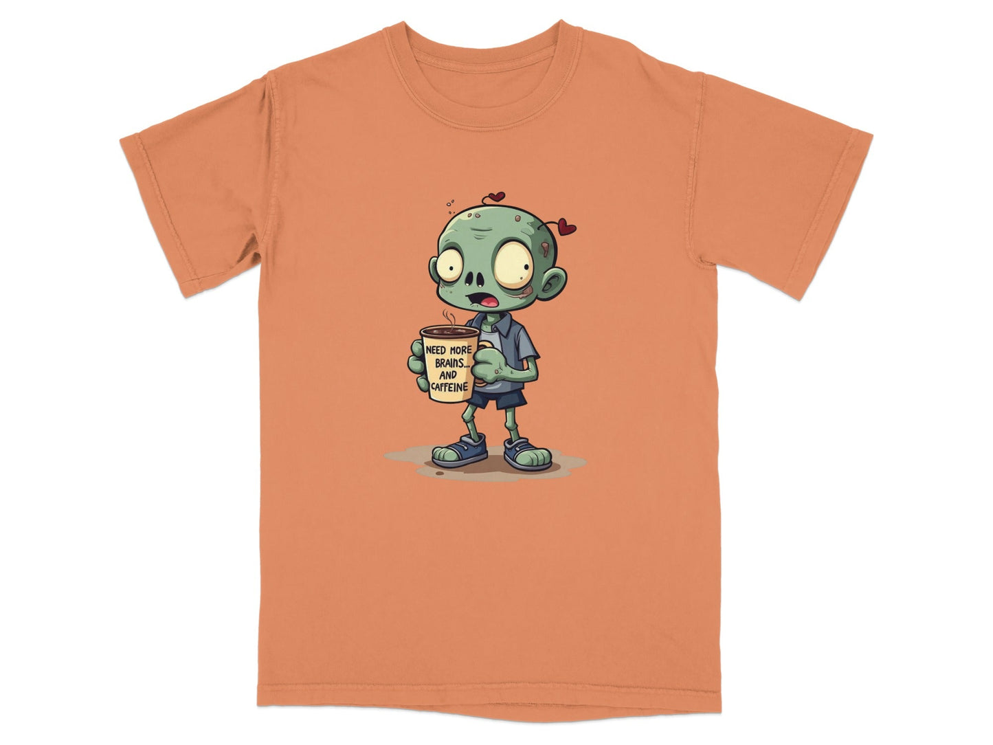 Zombie Need More Brains And Caffeine Funny Graphic T-Shirt - IconVexa