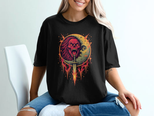 Fearsome Demon and Moon Black Graphic T-Shirt product