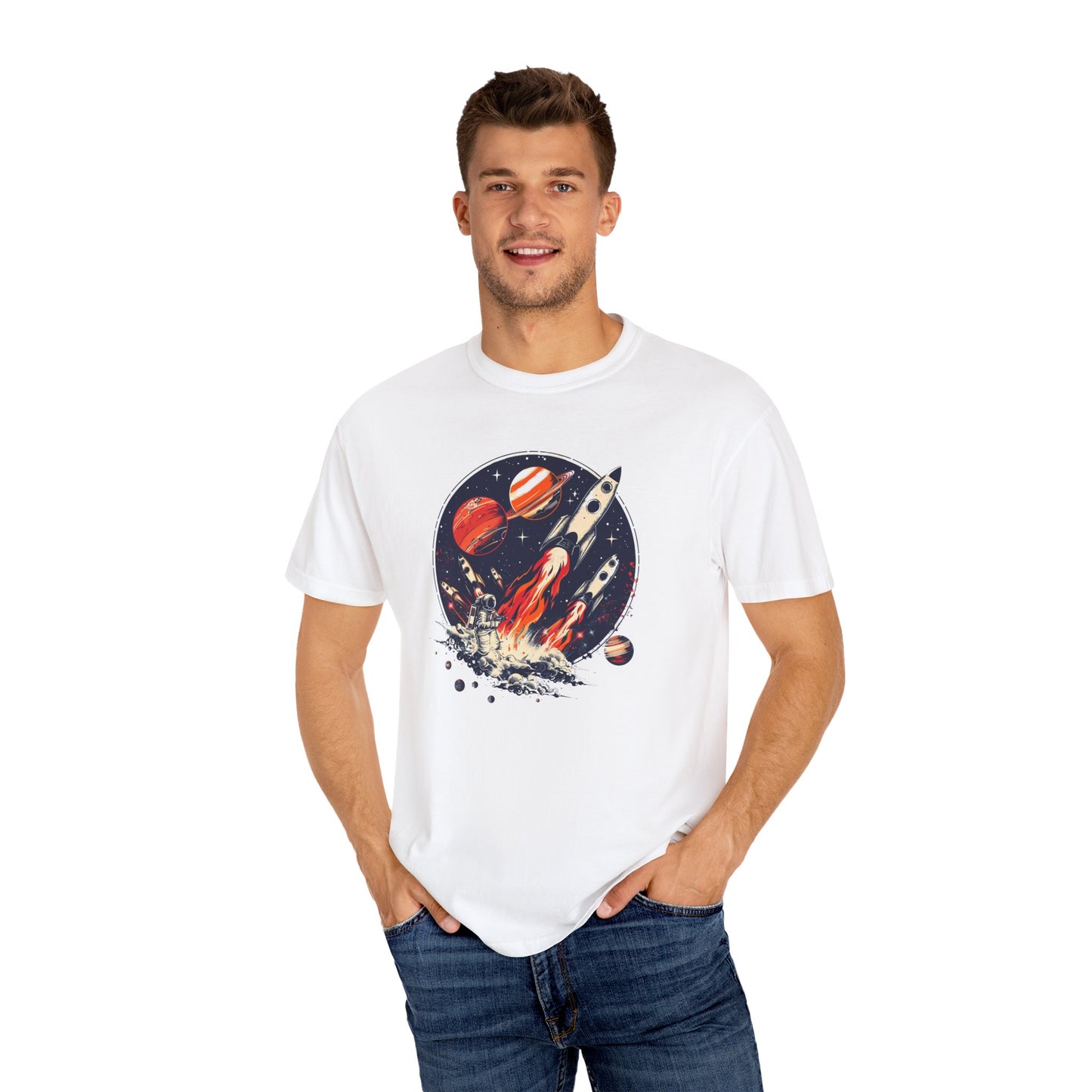 Rocket Launch T-Shirt | Retro Sci-Fi Graphic Tee | Outer Space Shirt for Space Lovers
