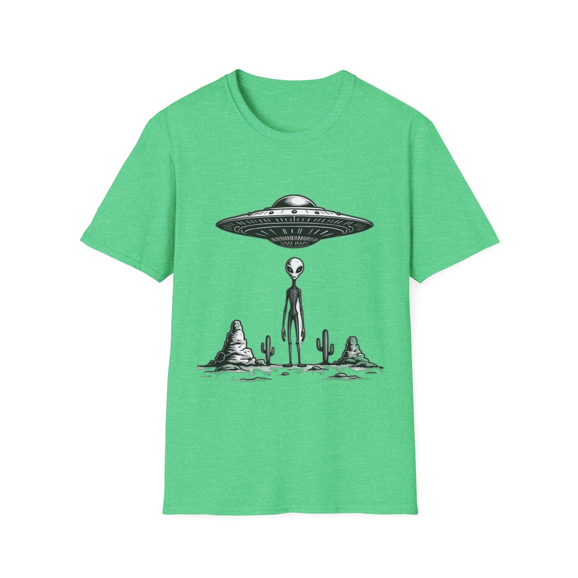 Alien Abduction Unisex Softstyle T-Shirt - Retro UFO Design, Fun Gift, Sci - Fi Lover Apparel, Casual Wear - IconVexa