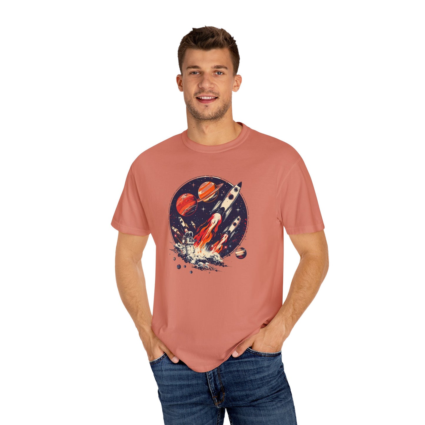 Rocket Launch T-Shirt | Retro Sci-Fi Graphic Tee | Outer Space Shirt for Space Lovers
