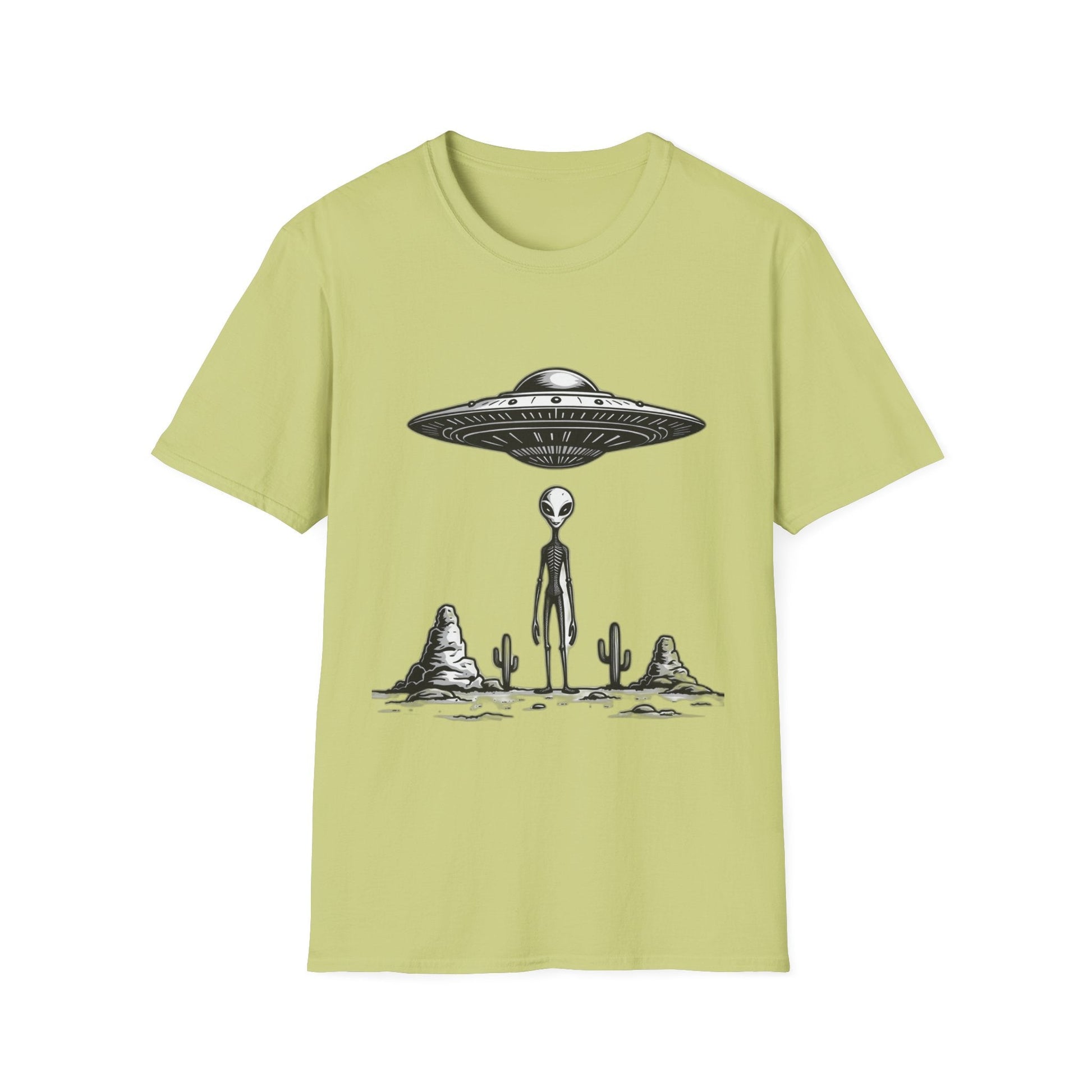 Alien Abduction Unisex Softstyle T-Shirt - Retro UFO Design, Fun Gift, Sci - Fi Lover Apparel, Casual Wear - IconVexa