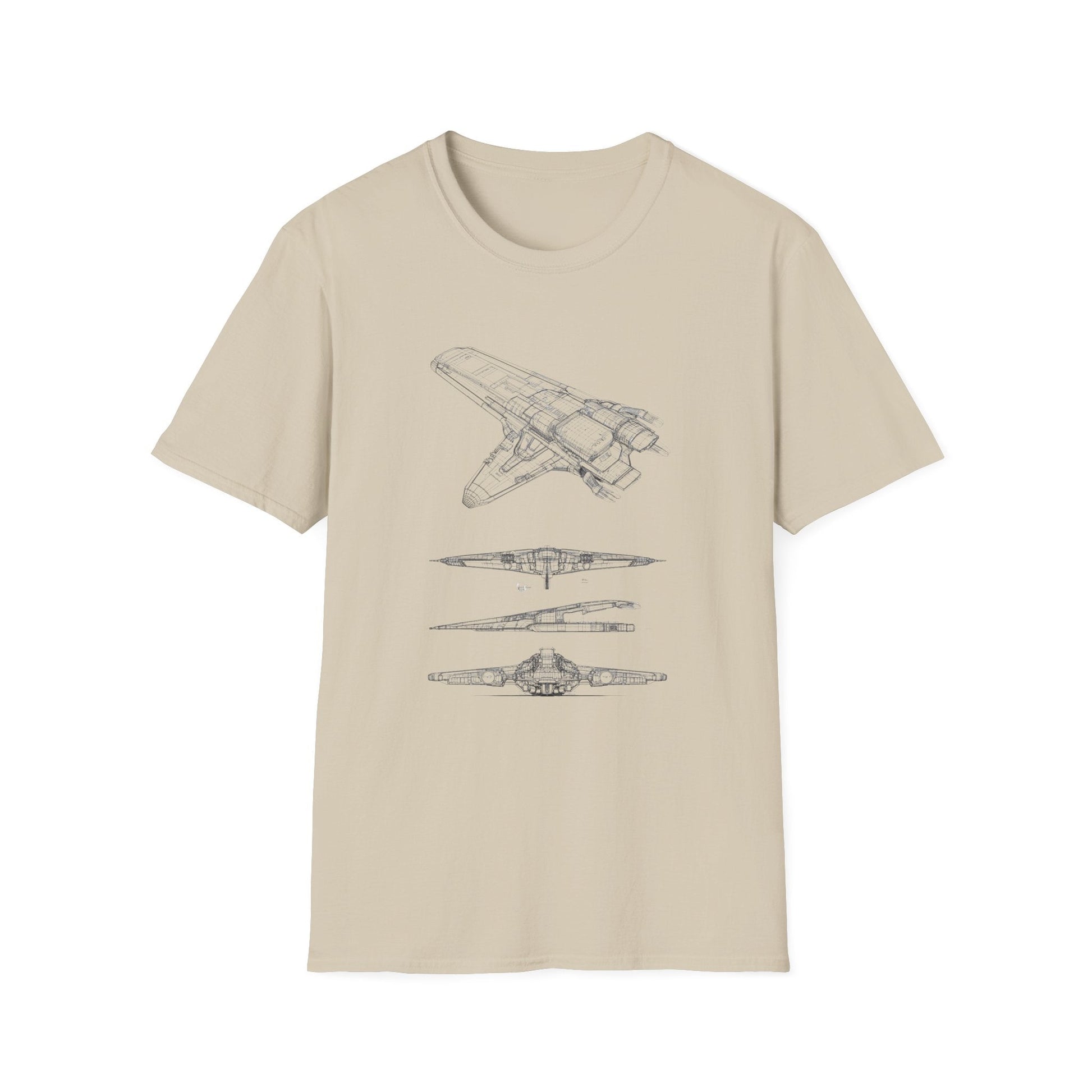 Futuristic Spaceship Graphic Tee - Unisex Softstyle T-Shirt, Space Lover Gift, Sci - Fi Shirt, Casual Everyday Wear, Galaxy Tee - IconVexa