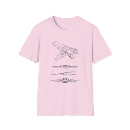 Futuristic Spaceship Graphic Tee - Unisex Softstyle T-Shirt, Space Lover Gift, Sci - Fi Shirt, Casual Everyday Wear, Galaxy Tee - IconVexa