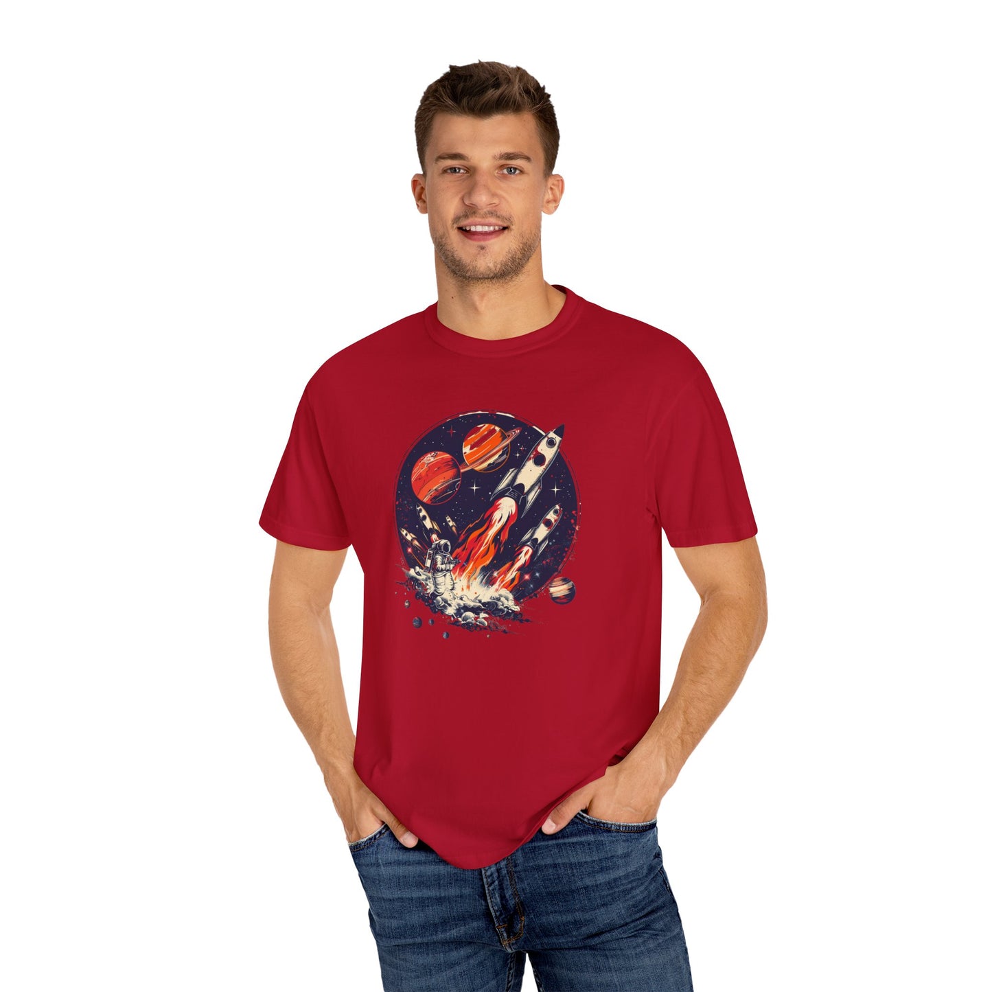 Rocket Launch T-Shirt | Retro Sci-Fi Graphic Tee | Outer Space Shirt for Space Lovers